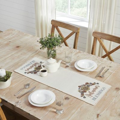 Bountifall Autumn Blessings Decorative Table Runner 12x36 Inch Fall Harvest Thanksgiving Home Decor Fabric Accent