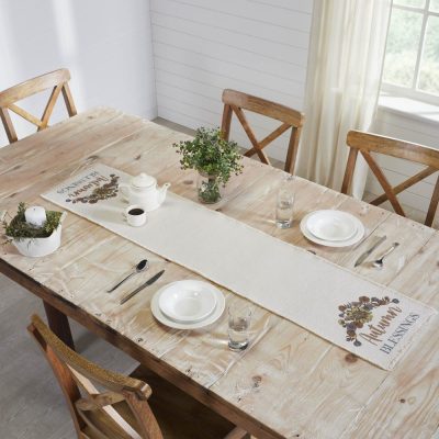 Bountifall Autumn Blessings Table Runner 12x60 Inch Seasonal Fall Harvest Thanksgiving Dining Home Decor