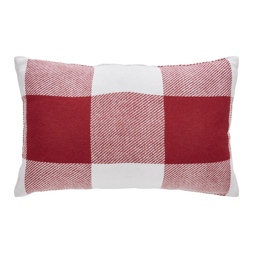Annie Red Check Fringed Pillow 14x22 - Image 3