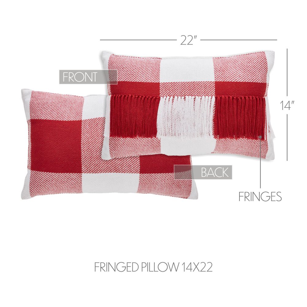 Annie Red Check Fringed Pillow 14x22 - Image 4