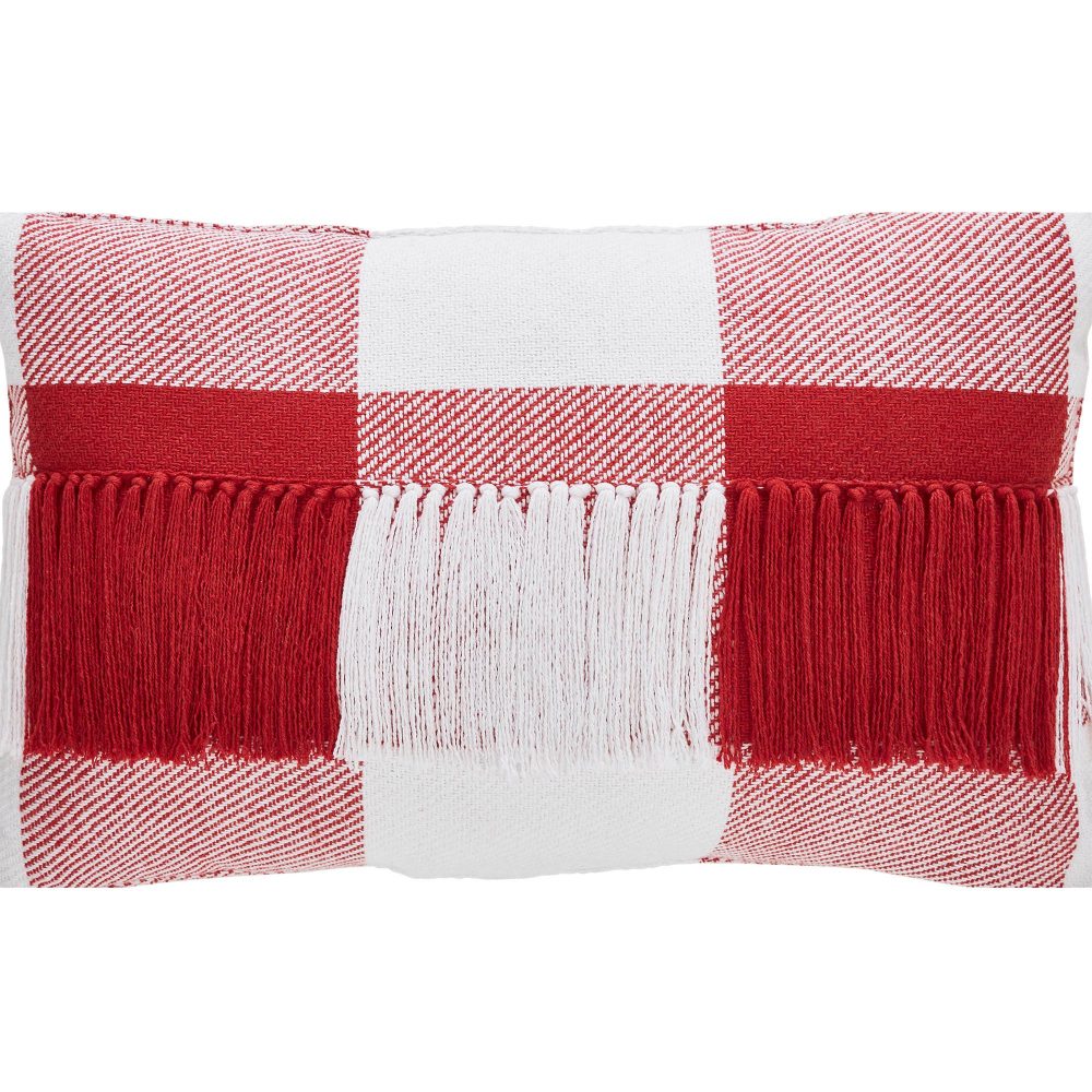 Annie Red Check Fringed Pillow 14x22 - Image 6