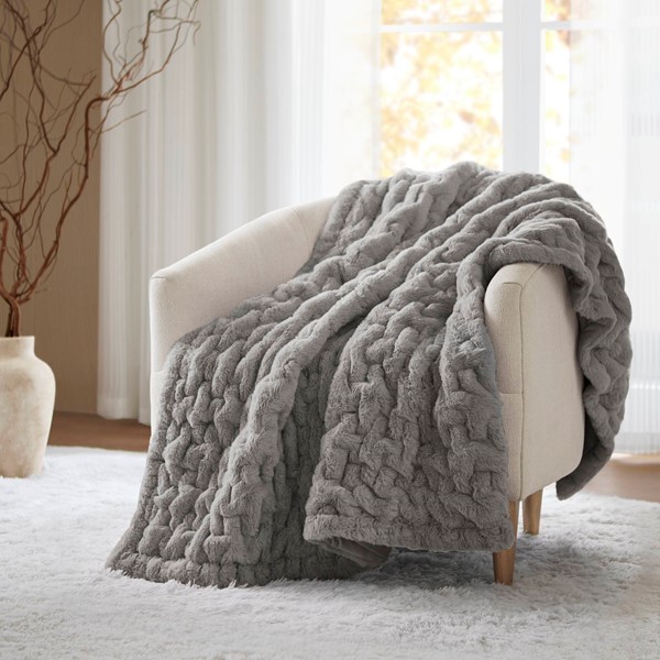 Madison Park Ruched Fur Throw in Grey, 50x60" MP50-3090