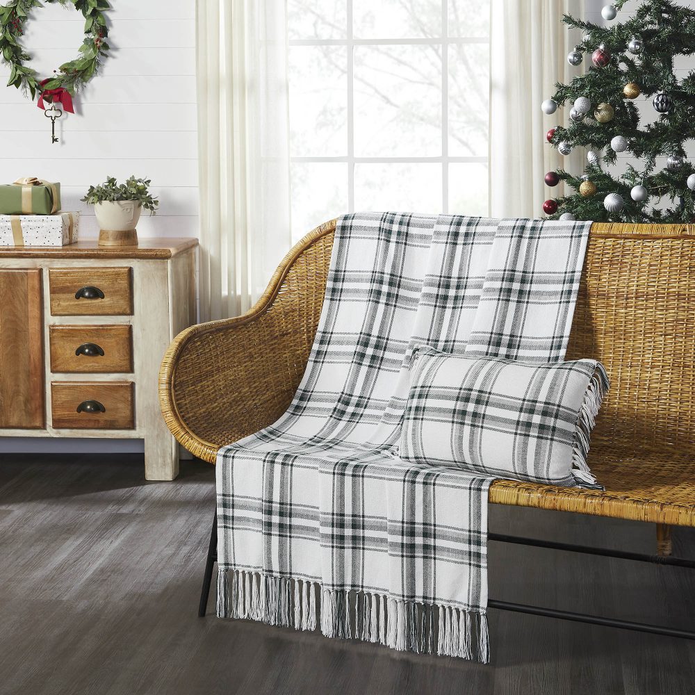 Harper Plaid Green White Woven Throw 50x60 - Image 6