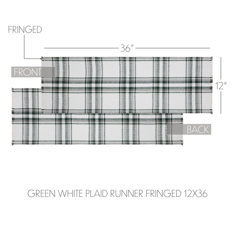 Harper Plaid Green White Runner Fringed 12x36 - Image 3