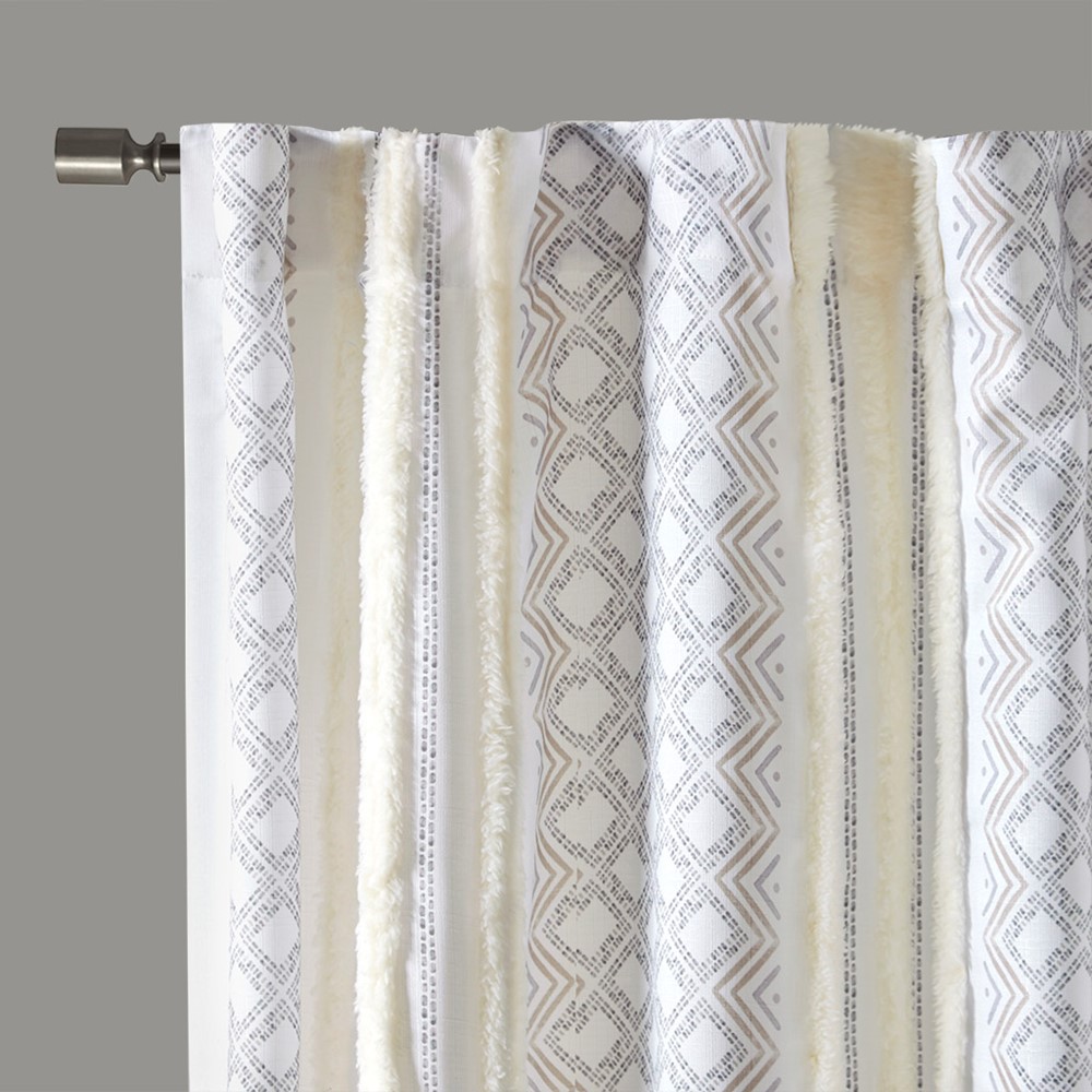INK+IVY Ebby 2pk Poly Printed Curtain Panel with Tufted Stripe in White/Taupe, 2-PK 50x95" II40-1329 - Image 5
