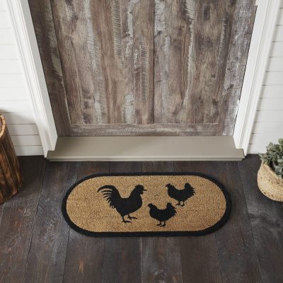 Down Home Rooster & Hens Coir Rug Oval 17x36