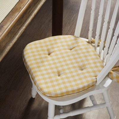 Golden Honey Yellow Check Farmhouse Vintage Chair Pad 15.5x17 - VHC Brands