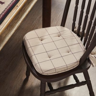 Connell Burgundy Plaid Primitive Country Chair Pad 15.5x17 - VHC Brands