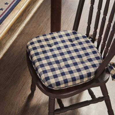 My Country Navy Natural Check Farmhouse Country Chair Pad 15.5x17 - VHC Brands