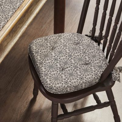 Custom House Black Natural Jacquard Prim Country Chair Pad 15.5x17 - VHC Brands