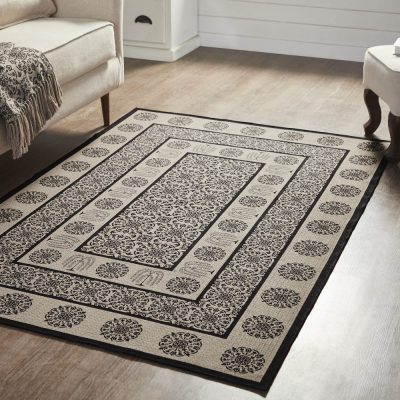 Custom House Black Tan Jacquard Polyester Rug Rect 48x72