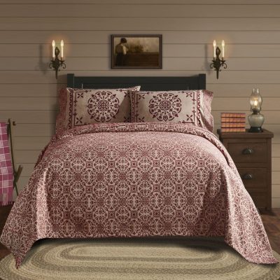 Custom House Burgundy Tan Jacquard Queen Coverlet 94Wx94L