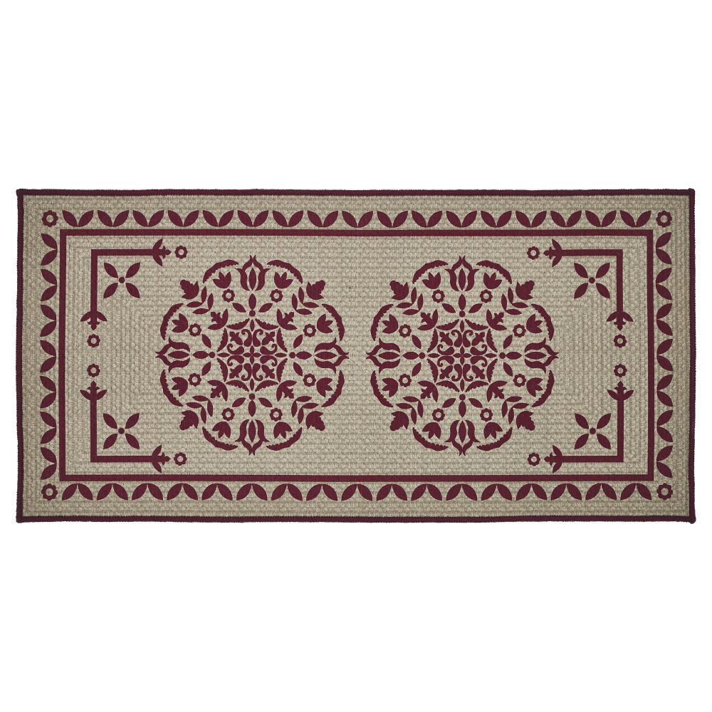 Custom House Burgundy Tan Jacquard Polyester Bathmat 17x36 - Image 2
