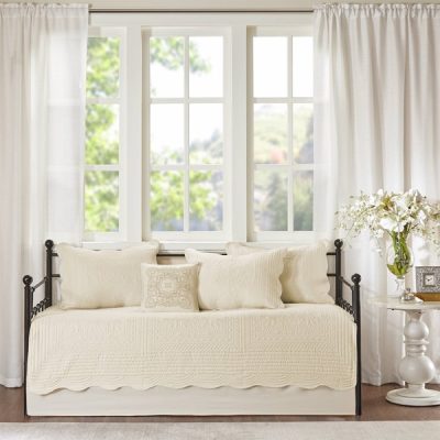 Madison Park Tuscany 6 Piece Reversible Scalloped Edge Daybed Cover Set in Cream, Daybed MP13-5024