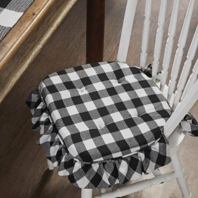 Annie Black White Ruffled Check Farmhouse Country Chair Pad 15.5x17 - VHC Brands