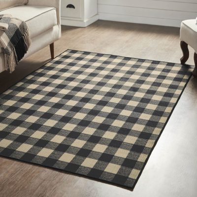 Black Check Polyester Rug Rect 48x72