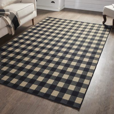 Black Check Polyester Rug Rect 60x96