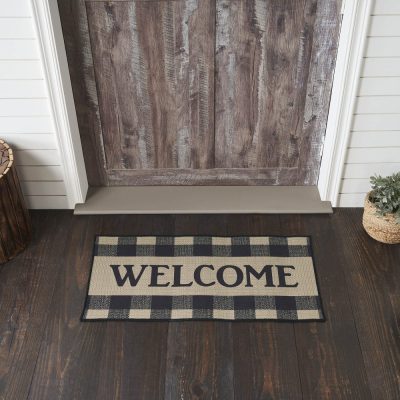 Black Check Welcome Polyester Rug Rect 17x36