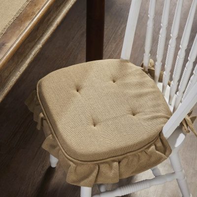 Burlap Natural Cotton Ruffled Farmhouse Rustic Chair Pad 15.5x17 - VHC Brands