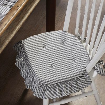 Sawyer Mill Black White Ruffled Stripe Farmhouse Chair Pad 15.5x17 - VHC Brands