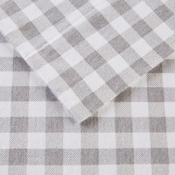 True North by Sleep Philosophy Cozy Cotton Flannel Printed Sheet Set in Gray Herringbone Check, Full TN20-0571 - Image 3