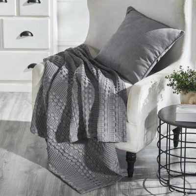 VHC Brands Waffle Weave Dark Gray Throw 50x60 - Cotton Blanket for Boho Farmhouse Bedroom & Living Room Decor, Couch, Sofa, Bed