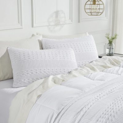 VHC Brands Waffle Weave White King Shams (Set of 2) - 20x36 Boho Farmhouse Decorative Pillow Covers for Bedroom Decor
