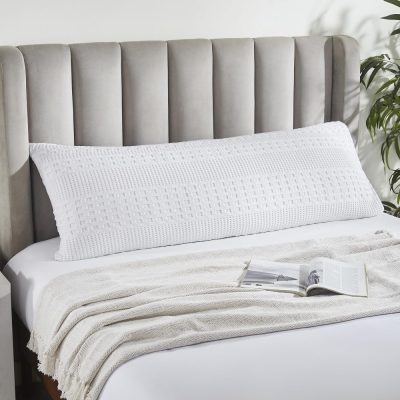 VHC Brands Waffle Weave White Body Pillow Cover, 20x54 - Farmhouse Boho Decorative Pillow Cover / Sham