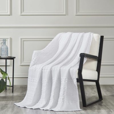 VHC Brands Waffle Weave White Throw 50x60 - Decorative Cotton Blanket for Farmhouse & Boho Decor