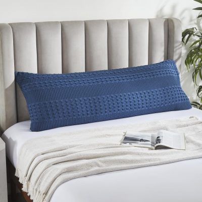 VHC Brands Waffle Weave Navy Blue Body Pillow Cover, 20x54 - Decorative Throw Pillow Sham, Boho Farmhouse Bedroom Decor