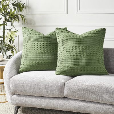 VHC Brands Waffle Weave Olive Green Euro Sham Set (2-Pack) 26x26 - Farmhouse Boho Decorative Pillow Covers