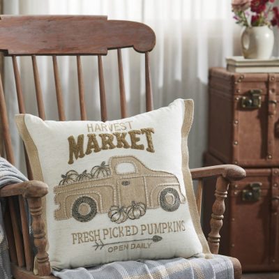 Autumn Fall Farmhouse Pumpkin Truck Decorative Throw Pillow 18x18 Home Accent