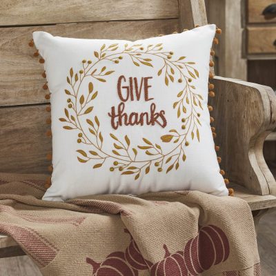 Thanksgiving Fall Wreath Pom Pom Decorative Accent Pillow 18x18
