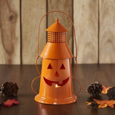 Decorative Orange Halloween Pumpkin Tealight Candle Holder Lantern 12x8x6