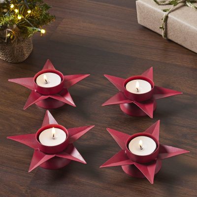 Tealight Holder Star Barn Red Set of 4 1.5x5x5