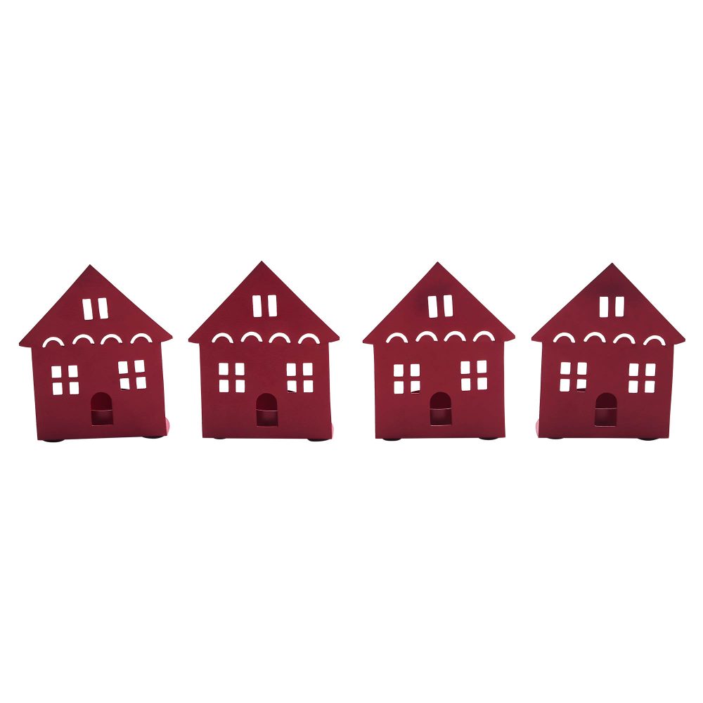 Tealight Holder House Barn Red Set of 4 4.5x3.75x2.25 - Image 2