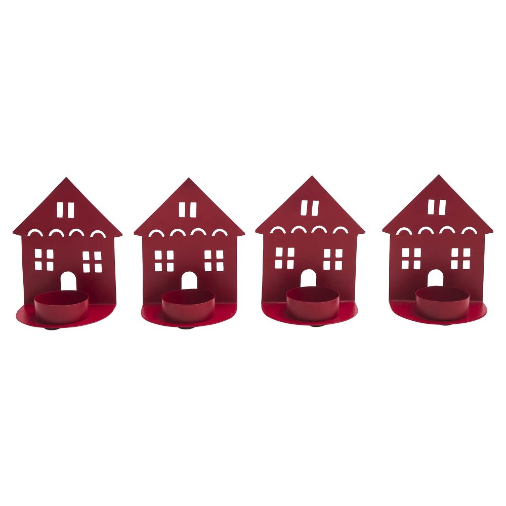 Tealight Holder House Barn Red Set of 4 4.5x3.75x2.25 - Image 3