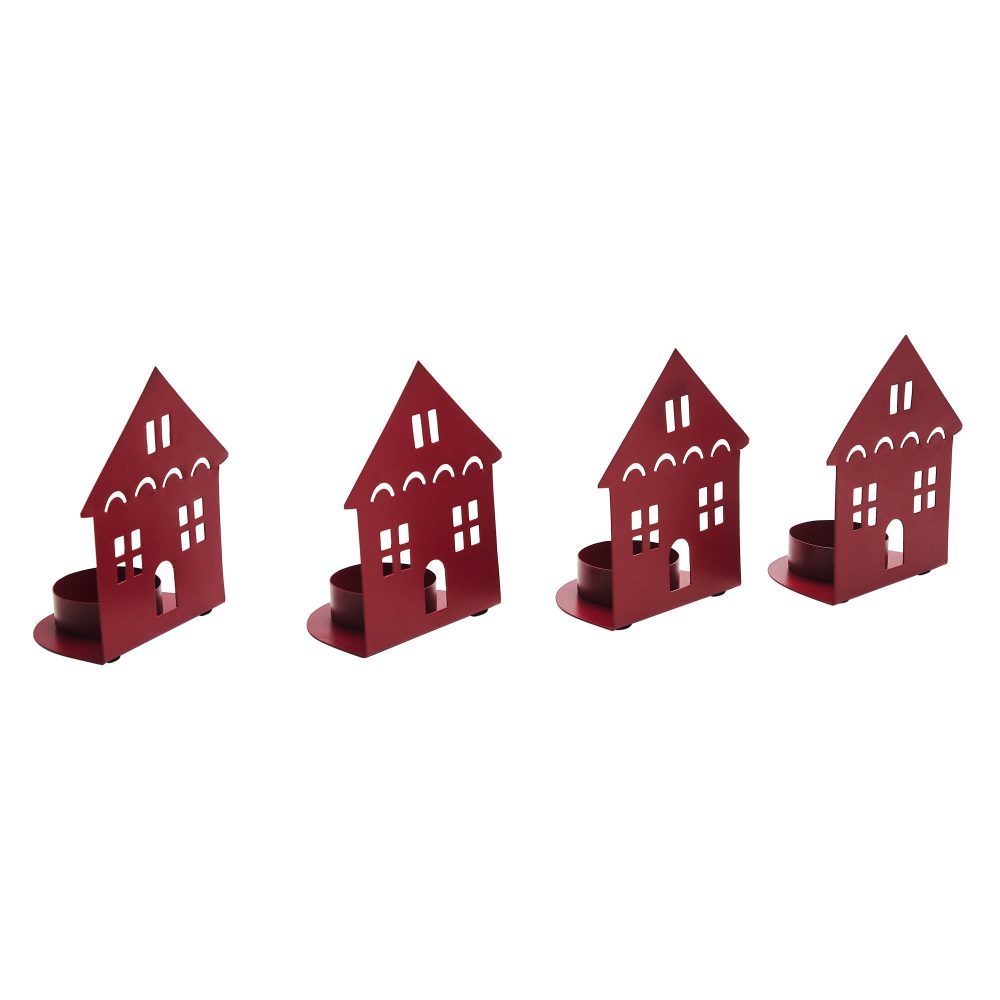Tealight Holder House Barn Red Set of 4 4.5x3.75x2.25 - Image 4