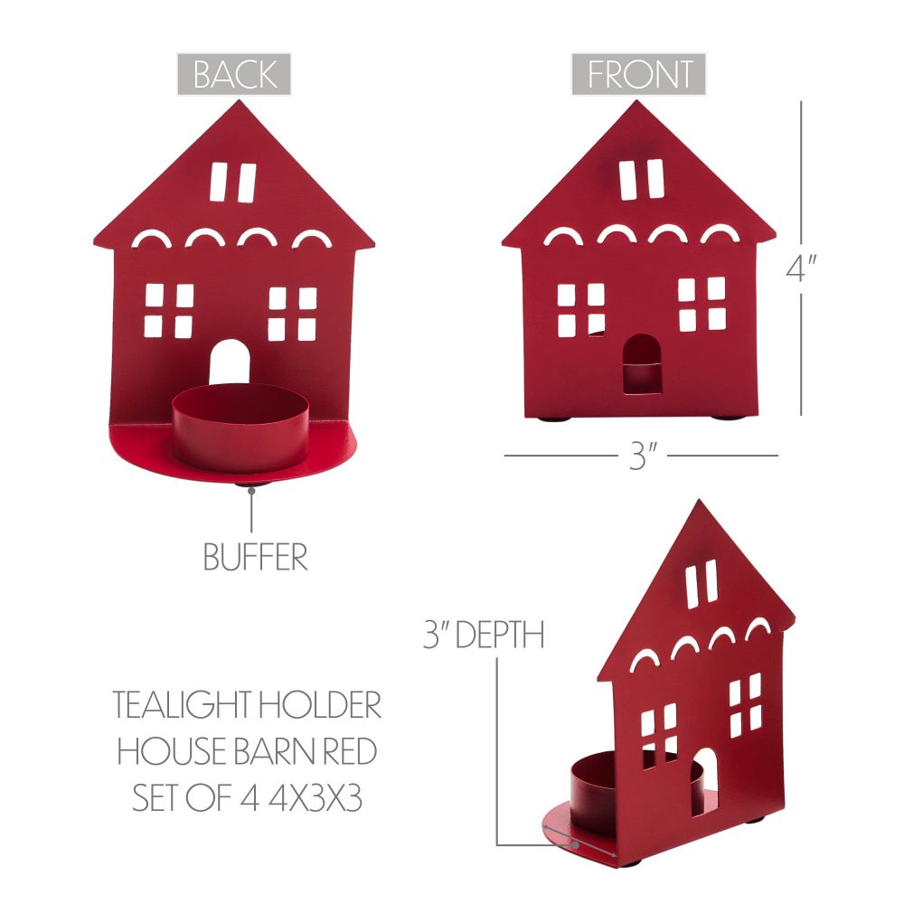 Tealight Holder House Barn Red Set of 4 4.5x3.75x2.25 - Image 5