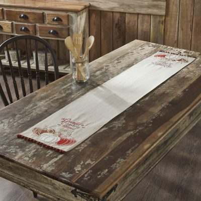 Farmhouse Fall Thanksgiving Table Runner, Grateful Blessed Pumpkins Harvest Decor 12x60