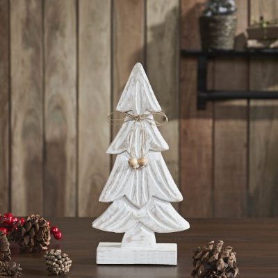 Snowy Tree Textured Wooden White 12.25x6x2.5