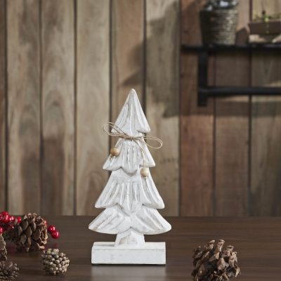 Snowy Tree Textured Wooden White 10.25x4.75x2.25