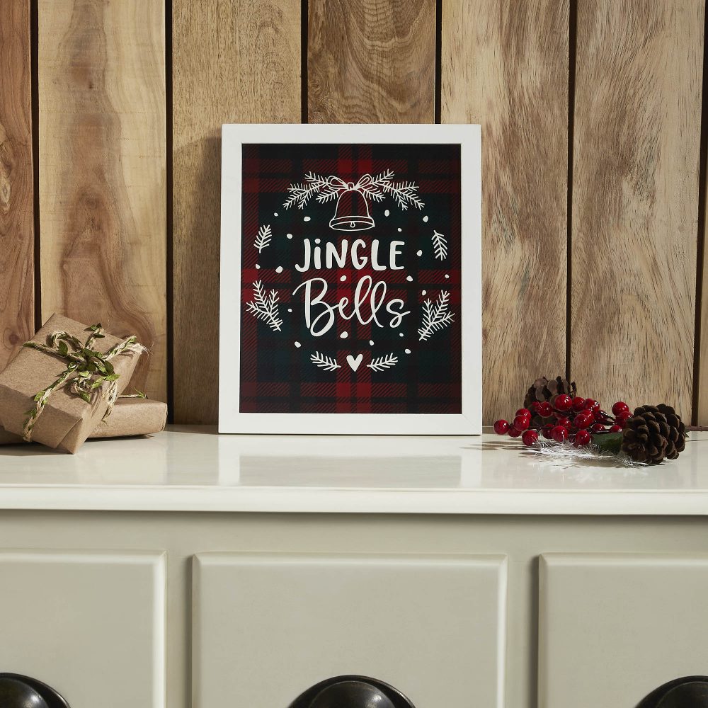 Jingle Bells Wreath Plaid Framed Wall Hanging Sign 12x10 - Image 2