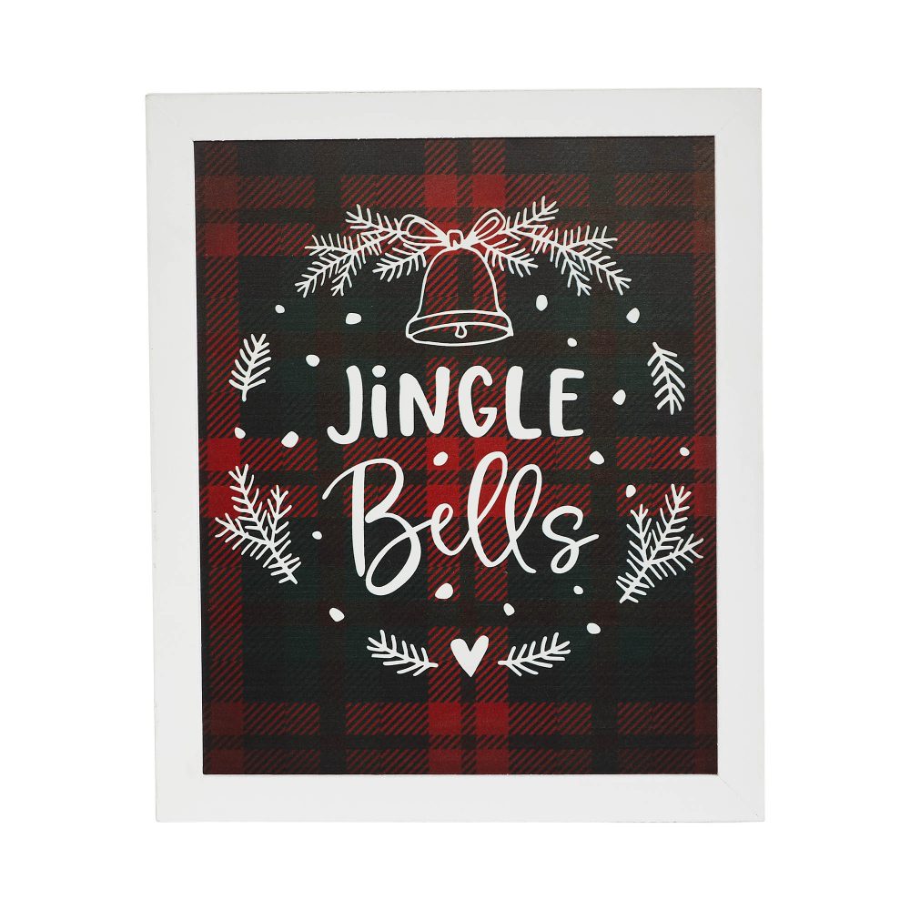 Jingle Bells Wreath Plaid Framed Wall Hanging Sign 12x10 - Image 3