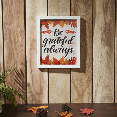 Be Grateful Always Fall Leaves Wall Decor Sign 12x10 Inch Rustic Autumn Harvest Farmhouse Inspirational Plaque
