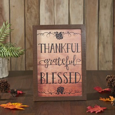 Natural Shiplap Farmhouse Wall Sign Thankful Grateful Blessed Inspirational Home Decor 13x9 Inch