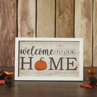 Welcome To Our Home Pumpkin Wall Sign 10x16 Rustic Farmhouse Fall Autumn Harvest Wall Decor Plaque for Entryway and Living Room