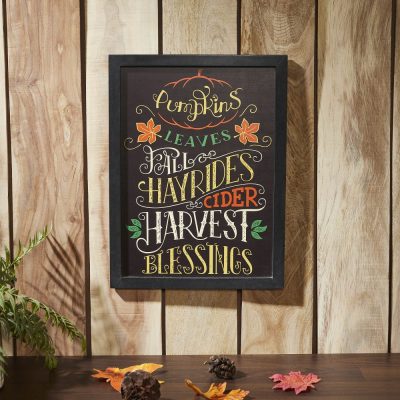 Farmhouse Harvest Autumn Blessings Wall Sign 16x12, Black Border Decorative Wood Plaque, Rustic Fall Home Decor Accent