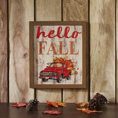 Farmhouse Shiplap Hello Fall Red Truck Wall Sign Autumn Harvest Rustic Home Decor 13x11