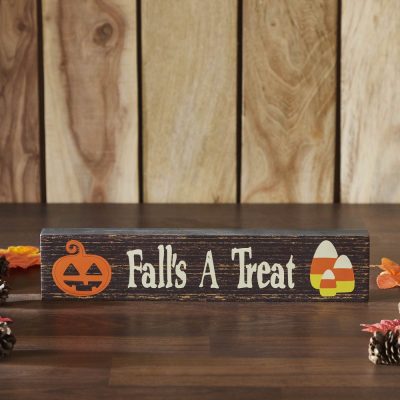 Autumn Harvest Falls A Treat MDF Wood Sign, 14Inch Rustic Home Decor, Seasonal Wall & Shelf Art 3x14x1